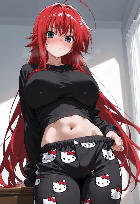 (masterpiece), Anime Style,solo,alone,only 1 girl,Rias Gremory standing,                               ,             , COWBOY SHOT, detailed rendering, smooth skin                                            ,, looking at viewer, nose blush, shiny legs, shi...