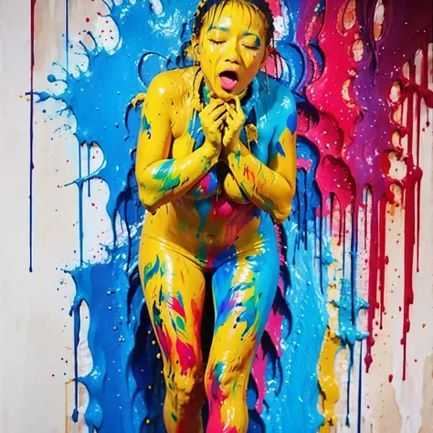 [Base:超写実妹子-v1.0] Posing covered in paint 1 L5