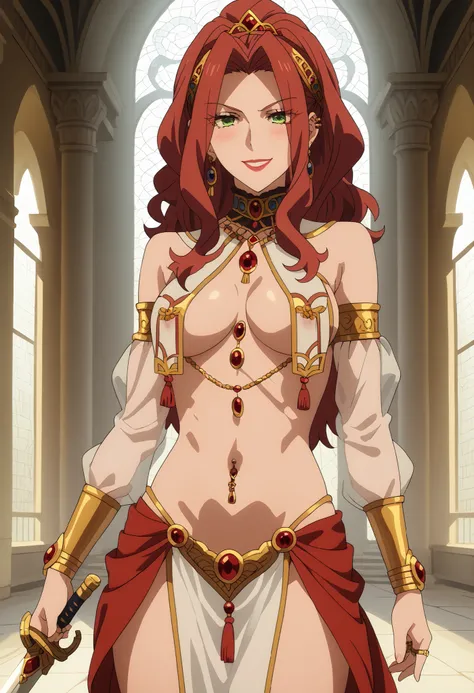 Malty Melromarc (The Rising of the Shiel) beautiful body,athletic body, beautiful breasts, bracelets,ring,braceletes,collar,tiara,visible private parts , ultra detailed image, anime image ,girl, anime malty, medium Breasts, excitement, red hair, green ey...