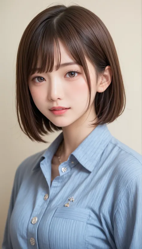 Genuine, nsfw,  high res image ,  masterpiece,  最High Quality ,  High Quality ,  very detailed,  more information,  sharp details,  sharp concentration , professional light ,  Alone,  1 ,  young Japanese woman, 、黒髪、 bob cut )), 、笑顔、ネックレス、カメラ目線、背景は部屋の中
