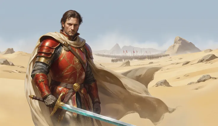 Best quality, amazing artist, newest, masterpiece, 8k, 4k, ultra-detailed, cinematic, HDR, RAW look, macro detail, premium quality, ultra-high resolution, volumetric lighting, ray-traced. A male Caucasian military commander, approximately 40 years old, wit...