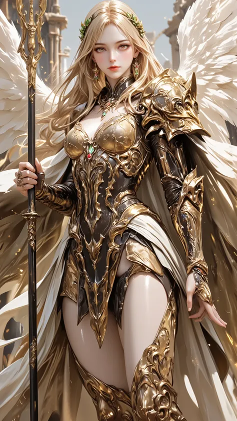 perfect proportions,masterpiece,intricate detail, Exquisite Face,Artwork, best ,high resolution, Fantasy Style ,high resolution8K CG壁紙。
beautiful woman。 perfect appearance ,perfect physique。White and tall。falling like a waterfall,Green laurel wreat...