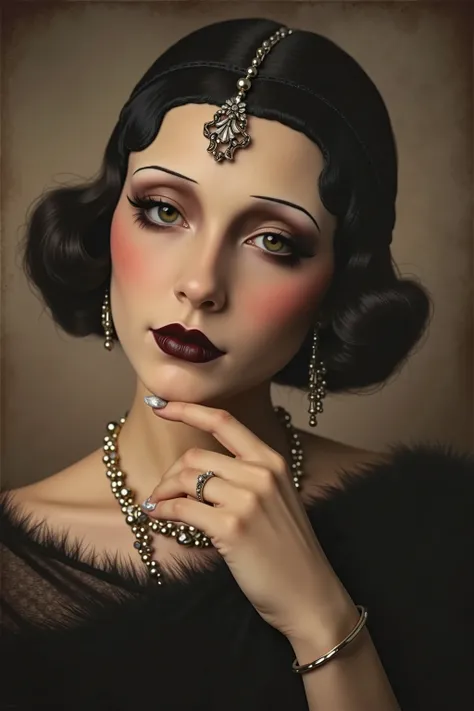 1girl, solo,make up,1920's fashion,fashion portrait