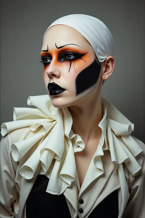 1girl, solo,make up,artist photoshoots,Comme des Garcons fashion portrait