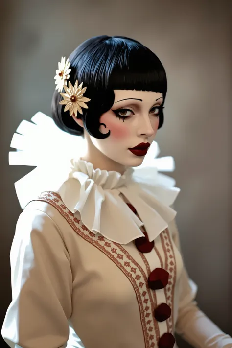 1girl, solo,make up,1920's fashion,fashion portrait,Pierrot