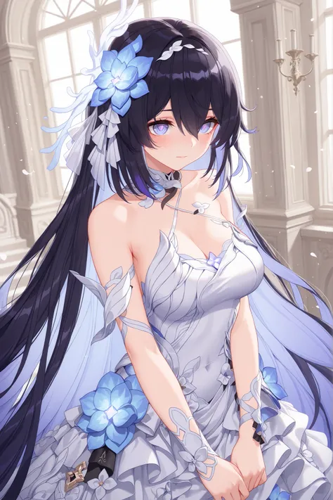 ultra-detailed,(best quality),((masterpiece)),(highres),original,extremely, beautiful woman, Seele_Alt, Herrscher of Rebirth, honkai  impact, 1girl, girl friend, breasts, wedding dress,solo,