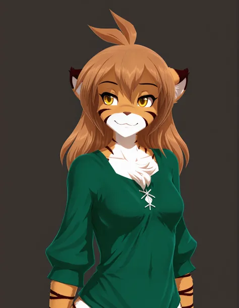 (112, 112 artstyle, 3d, mmd),, masterpiece, best quality, very aesthetic, 1girl,, furry, solo, flora-twokinds, flora_twokinds,, tiger, striped fur, keidran, yellow eyes, anthro,, green shirt