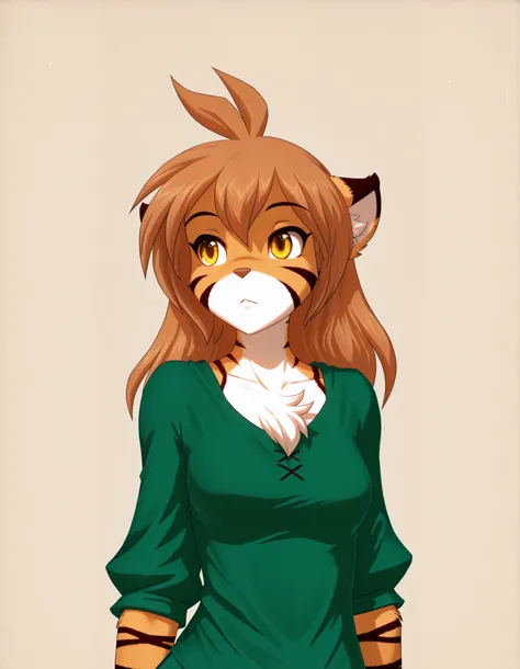 (112, 112 artstyle, 3d, mmd),, masterpiece, best quality, very aesthetic, 1girl,, furry, solo, flora-twokinds, flora_twokinds,, tiger, striped fur, keidran, yellow eyes, anthro,, green shirt