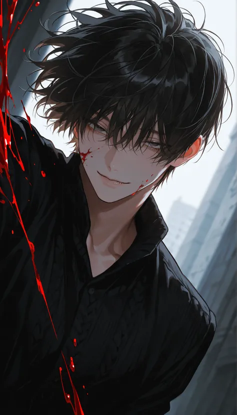 masterpiece, Premium Quality, fine eyes, 1 man, sexy, handsome, buff, tall, short hair, messy hair, Riding Garma, Blinded Hair, viewer, half-closed eyes, straight hair, blur background, Male 27 years old , tall and big, black undercut , soft face, sharp fa...