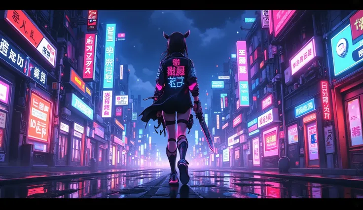 anime,Cyberpunk,Поп-идол в стиле Cyberpunk в неоново-подсвеченном костюме на футуристической сцене, holographic fans welcome. behind the scenes, in a gloomy alley, she moves away from her body, , holding a glowing blade. Neon lights reflected in blood on t...