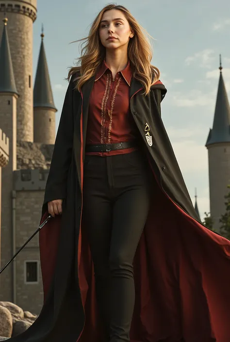 Woman Wearing Clothes from the Harry Potter movie 