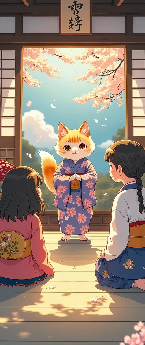 highdefinition image、Terakoya at the temple、teaching the kids、Torajima's cute cat teacher、