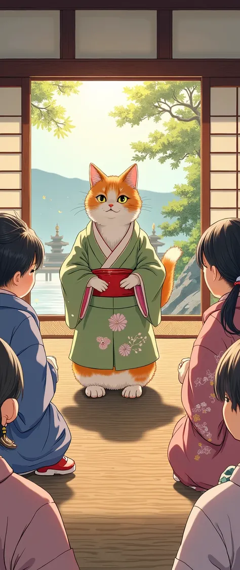 highdefinition image、Terakoya at the temple、teaching the kids、Torajima's cute cat teacher、