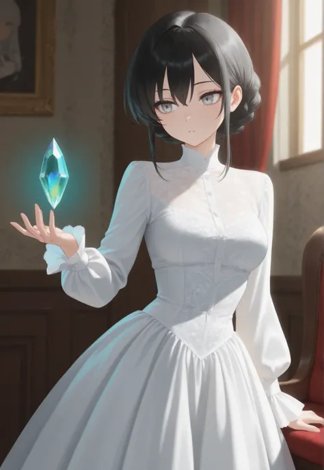 masterpiece, better quality, newest, safe, good anatomy, good resolution, good lighting. beautiful, anime, Beauty. Shoulder-length black hair, Hairstyle. Light Gray Eyes. black eyelashes, piel clara, slim build, Medium Breasts Size C. She is 18 years old,...