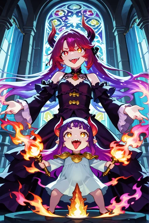 (obra-prima:1.4), (melhor qualidade:1.3), (ultra detalhado:1.2), (1 woman, 1 baby:1.4), ((fantasia sombria)), (( mystical illustration )) ((elegant demonic nanny:1.3)), ((figura alta magra)), ((strict aristocratic posture)), ((small ornate curved horns)), ...