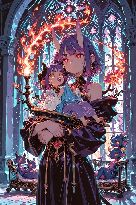 obra-prima, melhor qualidade, incredible quality, fantasy illustration, estilo detalhado, estilo storybook, a skinny nanny, postura reta, serious and cold expression, subtle spines on the eyebrows, bochechas e ombros, small curved horns, penetrating repti...