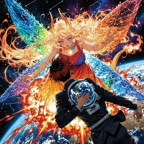 stock art, manga, 1boy, pretty girl, male, female, anthropoid, line art, spikey hair, blonde hair, blue eyes, dark hair, braided hair, brown eye, big cute eyes, red lips, pale red, chubby cheeks, skin tone, blushes. mole (spots), chibi, masterpiece, best q...