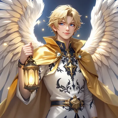 masterpiece, Highest Quality,A male angel with a kind and cool smile
