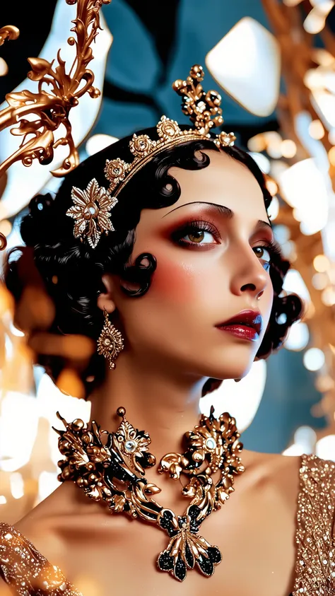 a 1920s era photograph of a female model in the style of ERA1920,burlesque,full body shot,fashion portrait,make up,sexy,beautiful face,dramatic lighting,theme color:black and red,