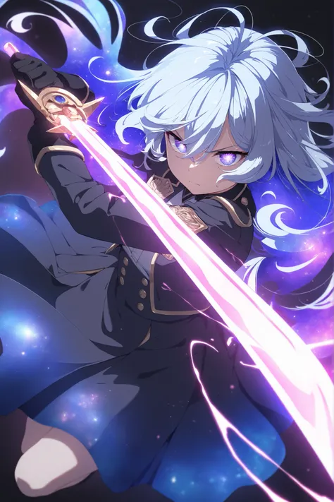 masterpiece, best quality, amazing quality, very aesthetic, high resolution, ultra-detailed, absurdres, newest, very awa, 1girl solo celestial glow, starborn girl, cosmic_hair radiant_skin swirling_constellations, celestial dress, endless void eyes, seen f...