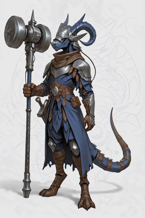 reelmech, mechanical parts, cable, wires, machinery, joints, body suit, wld, winged helmet, helm, pauldrons, shoulder armor, armor, full armor, cape, gauntlets, brown belt,pointed ears, long draconic snout, lean physique, kobold, blue scales, great gray ho...