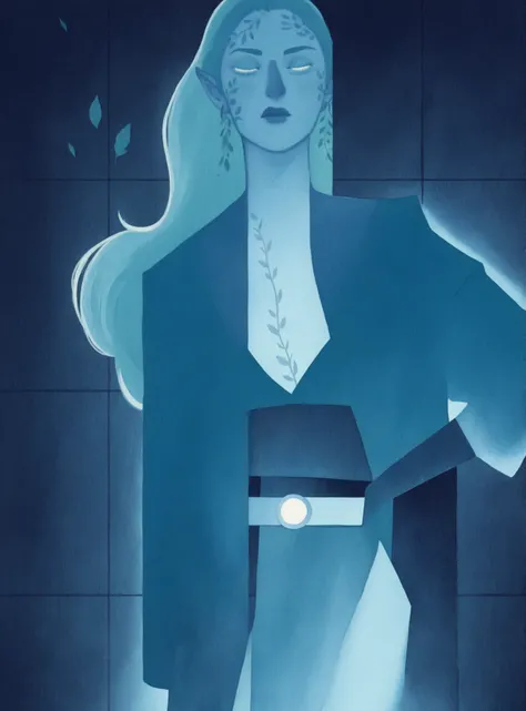 drki, close portrait, 1 menina, only, pale blue skinned character, cabelo preto, intricate leaf tattoos, roupa vermelha, ethereal atmosphere, surreal lighting , fantasy aesthetic, pictorial illustration , pintura a gouache, soft lighting illustration, Ar...