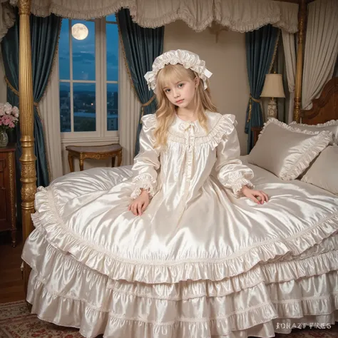 Realistic,highest quality, masterpiece, highest resolution, artwork, super get used to it, many become familiar with, become familiar with, get used to it,change,,little girl, before bedtime,((twelve years old)),european,((blonde very longhair:1.0)),(((whi...