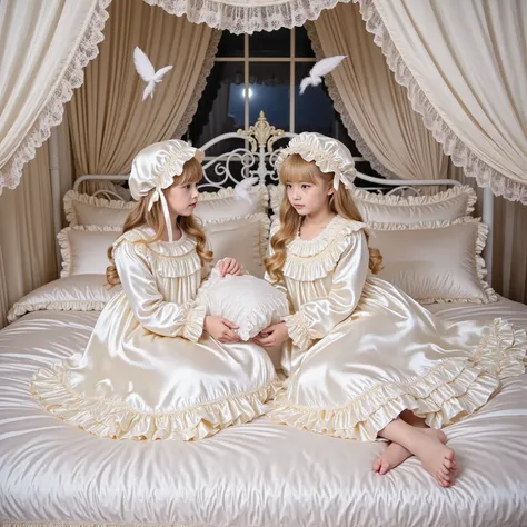 Realistic,highest quality, masterpiece, highest resolution, artwork, super get used to it, many become familiar with, become familiar with, get used to it,change,before bedtime, ,little girl, on the bed,((cute girl on a big bed)),((As a child )), ((little ...