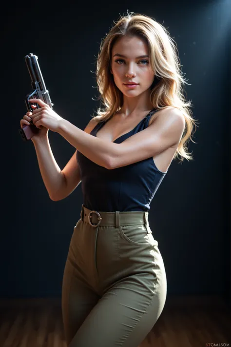 girl Natasha, 1.70 cm, 26 years old, blonde, full body, gun pose, full bust, military outfit, realistic, 8k, hyper detailed, cinematic lighting, intricate details, realistic skin, elegant pose, natural expression, high quality, vivid colors, depth of field...