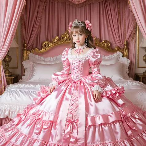 Realistic,highest quality, masterpiece, highest resolution, artwork, super become familiar with, many be familiar with, be familiar with, become familiar with, romantic,woman, 10 years old,the girl is a princess,pink victorian dress, ((Gorgeous princess ro...