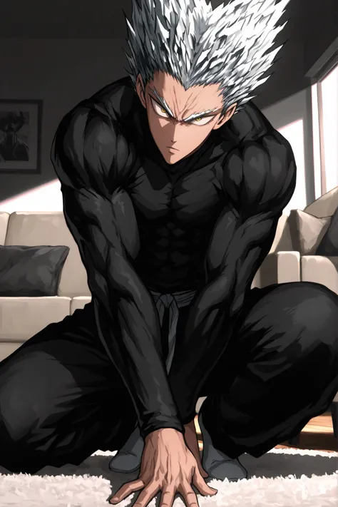 One Punch Man [Garou] illustration,Silver Hair,Silver eyebrows,yellow eyes,full body,solemn expression,Resolute Stance,Detailed description ,high resolution on the coast,masterpiece,extreme detail,professional,vivid color,Original Style,Digital Illustratio...