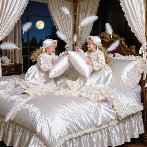 Realistic,highest quality, masterpiece, highest resolution, artwork, super get used to it, many become familiar with, become familiar with, get used to it,change,before bedtime, ,little girl, happy,smile,on the bed,((cute girl on a big bed)),((As a child )...