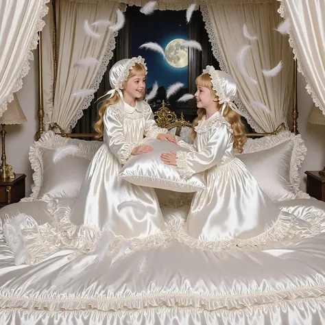 Realistic,highest quality, masterpiece, highest resolution, artwork, super get used to it, many become familiar with, become familiar with, get used to it,change,before bedtime, ,little girl, happy,smile,on the bed,((cute girl on a big bed)),((As a child )...