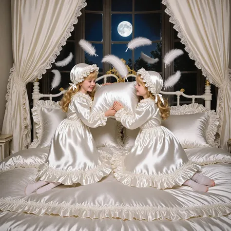 Realistic,highest quality, masterpiece, highest resolution, artwork, super get used to it, many become familiar with, become familiar with, get used to it,change,before bedtime, ,little girl, happy,smile,on the bed,((cute girl on a big bed)),((As a child )...