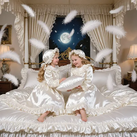 Realistic,highest quality, masterpiece, highest resolution, artwork, super get used to it, many become familiar with, become familiar with, get used to it,change,before bedtime, ,little girl, happy,smile,on the bed,((cute girl on a big bed)),((As a child )...