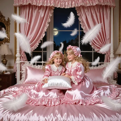 Realistic,highest quality, masterpiece, highest resolution, artwork, super get used to it, many become familiar with, become familiar with, get used to it,change,before bedtime, ,little girl, happy,smile,on the bed,((cute girl on a big bed)),((As a child )...