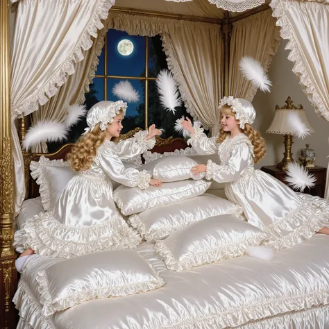 Realistic,highest quality, masterpiece, highest resolution, artwork, super get used to it, many become familiar with, become familiar with, get used to it,change,before bedtime, ,little girl, happy,smile,on the bed,((cute girl on a big bed)),((As a child )...