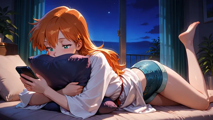 masterpiece, amazing quality, best quality, ultra-detailed, 8K, illustration, clear skin, ultra-detailed-eyes, soft skin, very awa, very as2, soft body, 1990s \(style\), official art, 1girl, misty, long hair half-closed eyes, lying on stomach, leg up, head...