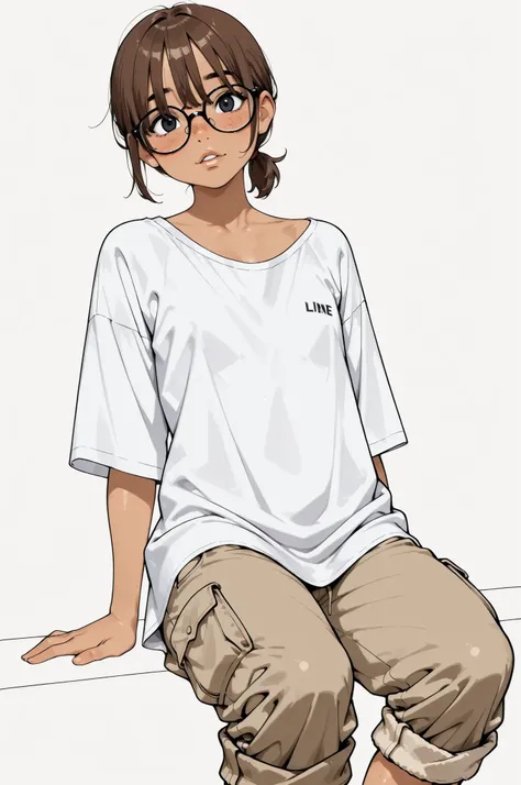 (good morning),
1girl,Super Detailed,absolute resolution,(dynamic angles),(tanned skin:0.3),Japanese girl,(portrait),(pinup),beside viewer,
(white loose T-shirt),((wide pant)),cargo pants,(pants rolled up:1.5)
detailed and beautiful face and eyes,black ey...
