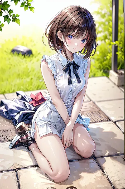 ((masterpiece)), (anime:1.5), ((Highest Quality)), (Original photo:1.2), (high resolution:1.3), (professional photo shoot:1.2), ( chromatic variation ), One Girl, (()), (serious), (beautiful brown eyes:1.3), viewers with the pool in the background, plain ...