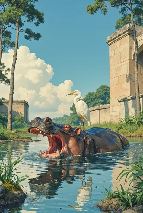 # Hippopotamus and Heron