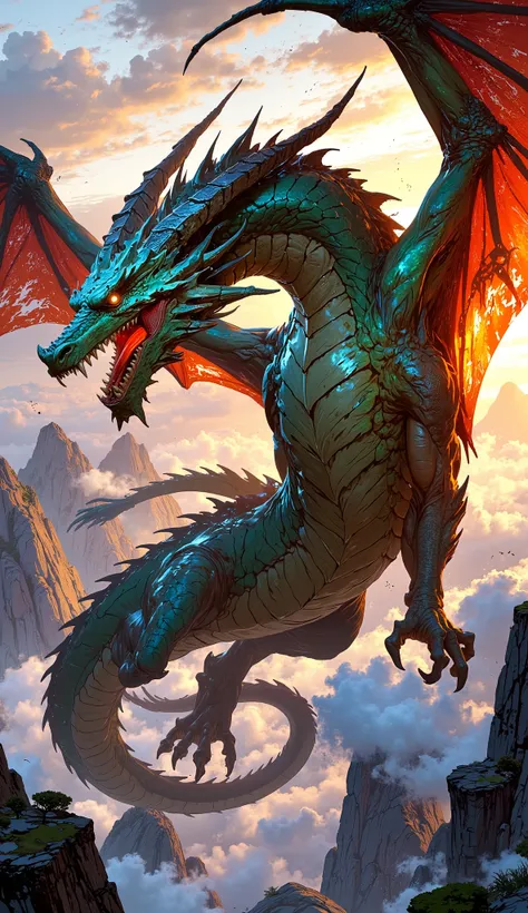 picture shows a majestic dragon, fierce and graceful in one frame. realistis