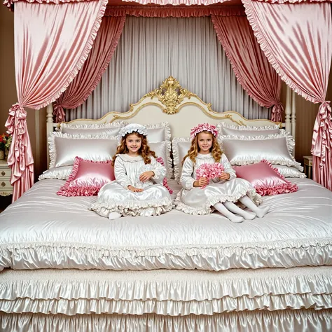 Realistic,highest quality, masterpiece, highest resolution, artwork, super get used to it, many become familiar with, become familiar with, get used to it,change,before bedtime, ,little girl, happy,smile,on the bed,((cute girl on a big bed)),((As a child )...