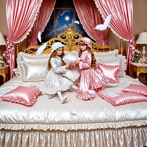 Realistic,highest quality, masterpiece, highest resolution, artwork, super get used to it, many become familiar with, become familiar with, get used to it,change,before bedtime, ,little girl, happy,smile,on the bed,((cute girl on a big bed)),((As a child )...