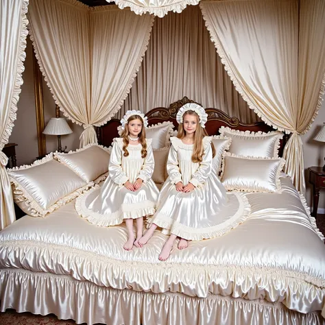 Realistic,highest quality, masterpiece, highest resolution, artwork, super get used to it, many become familiar with, become familiar with, get used to it,change,before bedtime, ,little girl, happy,smile,on the bed,((cute girl on a big bed)),((As a child )...