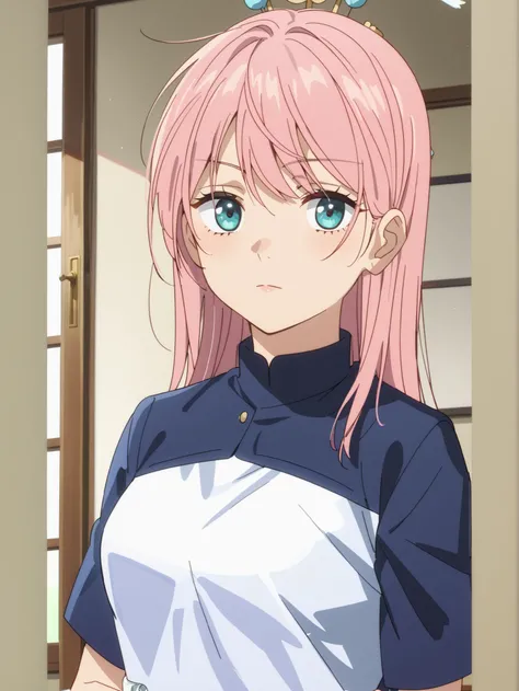 anime screencap, anime coloring, detailed face, safe for work, cute image, jujutsu kaisen girl style
kinomoto sakura, lilac blue eyes, holding, rose hair, long hair, uniform, blazer black, white skirt, , wand, holding wand, hair intakes,