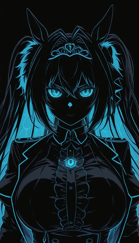 (masterpiece, Highest Quality ), 1girl, Daiwa Scarlet \(Uma Musume\),blatant,big breasts,masterpiece, Highest Quality, Ultra Details, High Gress, 1girl, solo, Mature Women, beautiful and perfect face, detailed eyes,limited palette,Black background,colorful...