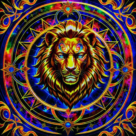 br_art,Lion Psychedelic Art, Dignity of the King of Beasts, style, Fractal Art, Lion with Colorful Psychedelic Faces,Heavy Expression,Dignity Poses,depiction of toe tips,Refined Fractal Patterns,colorful background,high resolution,Realistic,Ultimate Precis...