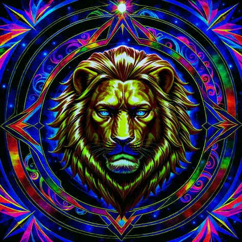 br_art,Lion Psychedelic Art, Dignity of the King of Beasts, style, Fractal Art, Lion with Colorful Psychedelic Faces,Heavy Expression,Dignity Poses,depiction of toe tips,Refined Fractal Patterns,colorful background,high resolution,Realistic,Ultimate Precis...
