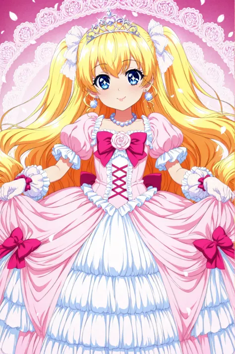 anime style illustrations, Adorable Princess, Little Girl,Short Height,pretty girl character, Character Features:
- Long fluffy golden hair
- Big Eyes,blue eyes
- Long eyelashes, A gentle smile
- Lustrous lips
- small golden crown dress design:
- Pastel P...